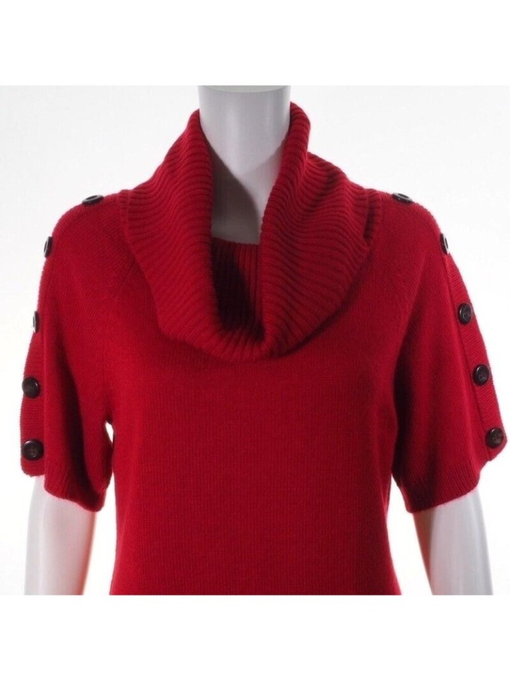 Womens M Cowl Neck Sweater Rust / Red With Button Accent 3/4 Sleeves